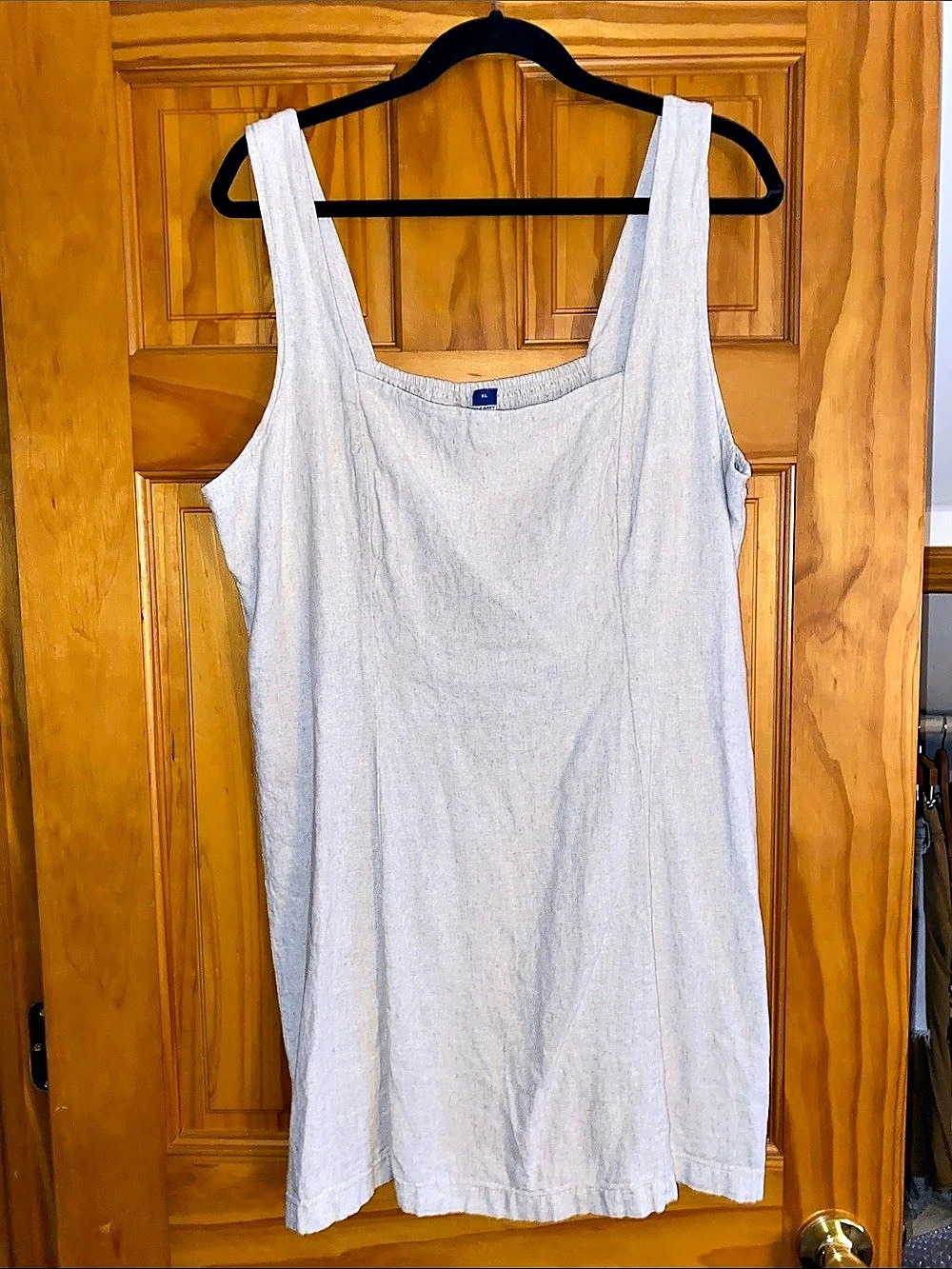 Old Navy Square-Neck Linen-Blend Mini Dress, Gray, XL 55% linen